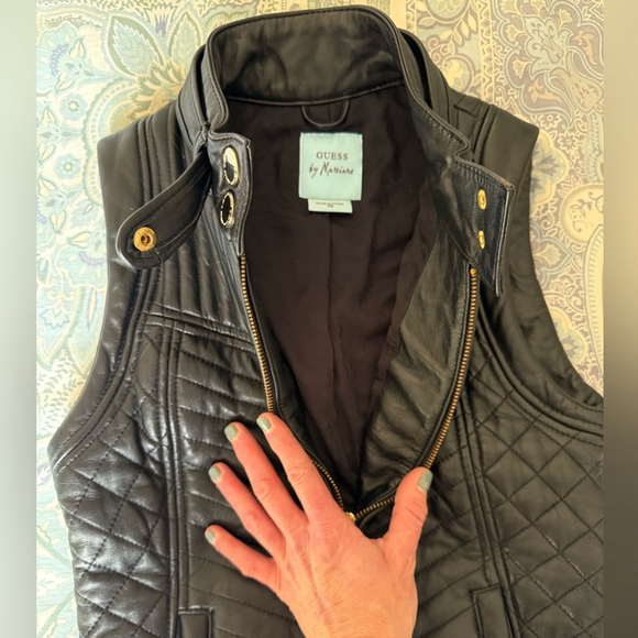 Guess by Marciano Black Leather Moto Vest Size Extra Small XS - Picture 7 of 13